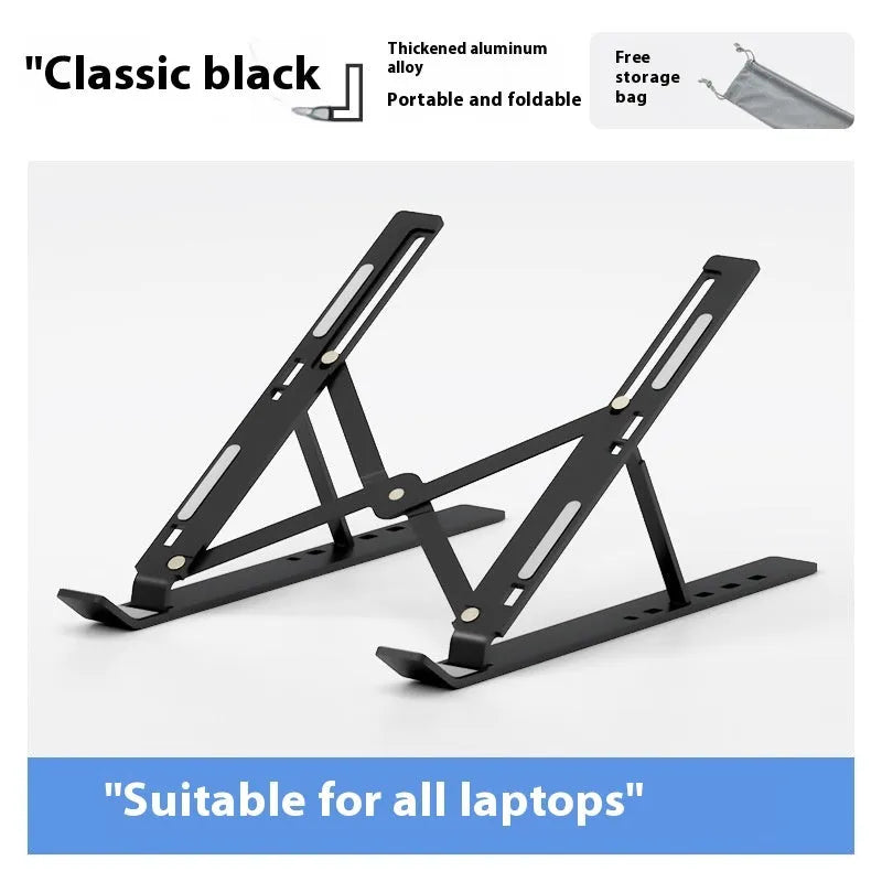 Silver aluminium alloy folding laptop stand with silicone padding for 16-inch or 18-inch devices