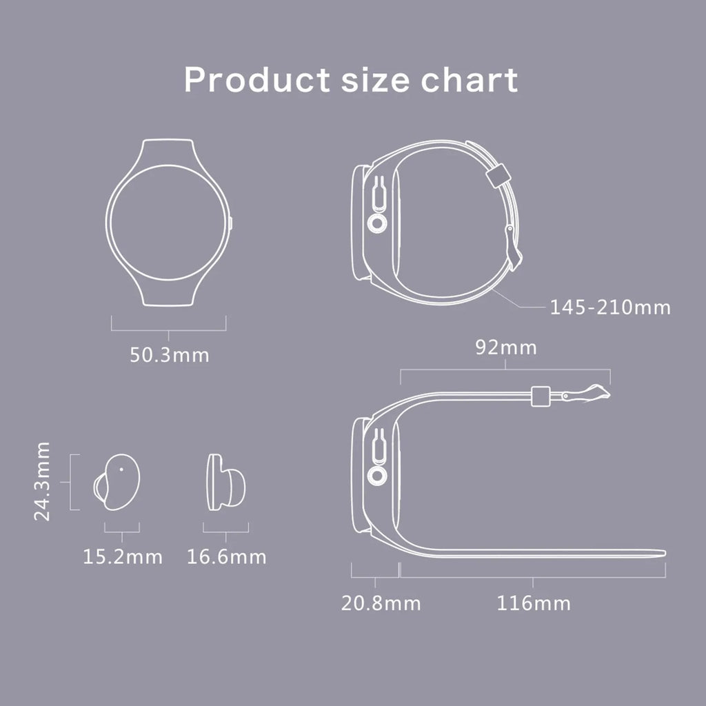 Black detachable smart watch and Bluetooth earphone combo with colour screen display