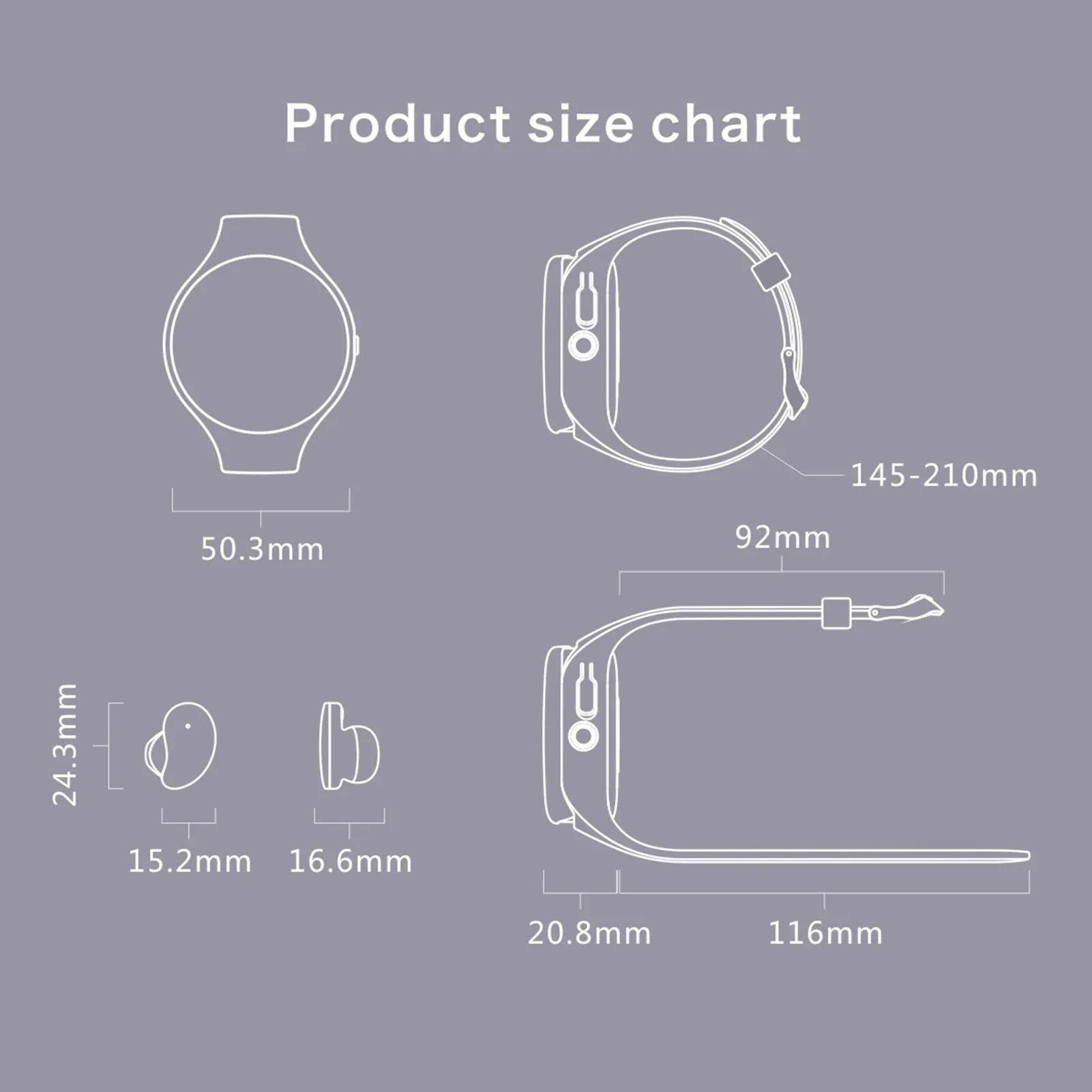 Black detachable smart watch and Bluetooth earphone combo with colour screen display