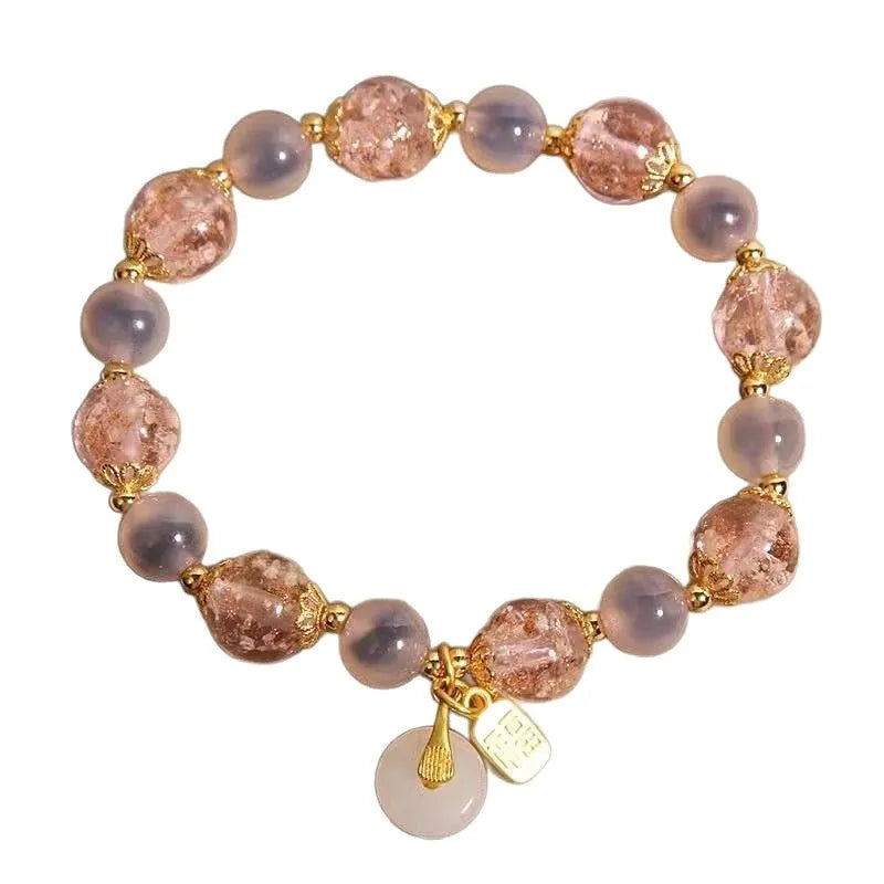 Natural heart agate bracelet for women pink sugar electroplated luminous glaze peace buckle