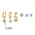 Gold and silver floral geometric stud earrings with zircon mosaic detail, Japanese Korean style.