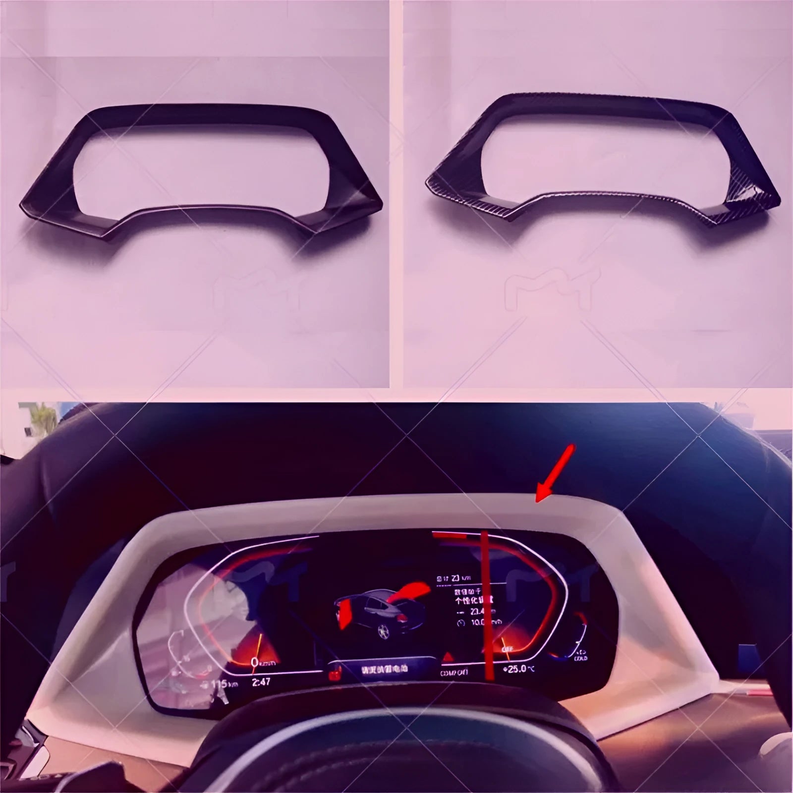 BMW X5 dashboard decoration bright frame in Carbon Fibre and Peach Wood finishes for 2022 X5L models.