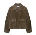 Women's medium thickness PU jacket coat in Japanese Korean casual style shown in picture colour