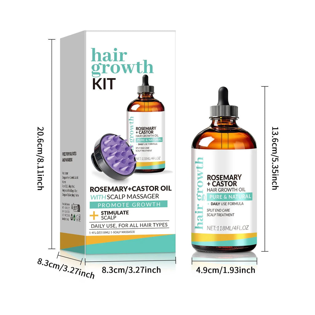 Hair treatment oil bottle with 118ml content and attached massage brush applicator