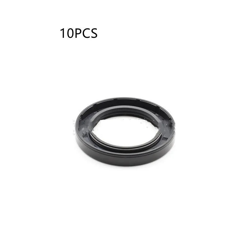 AG100 motorcycle engine oil seal kit showing 10 rubber seals with carbon steel frames in various metric sizes