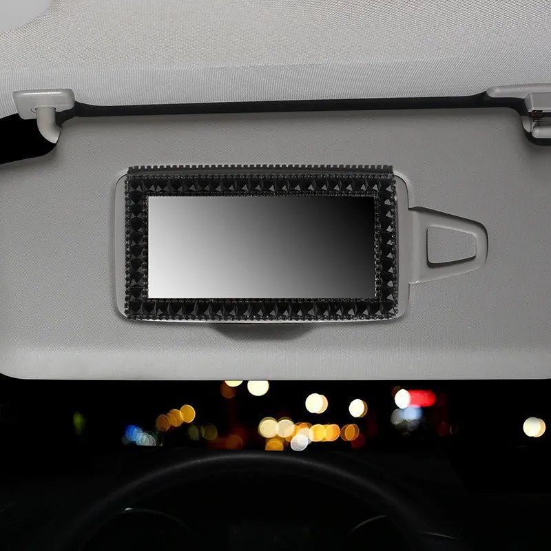 Rhinestone car sun visor makeup mirror with glass mirror, compact 15x8cm size