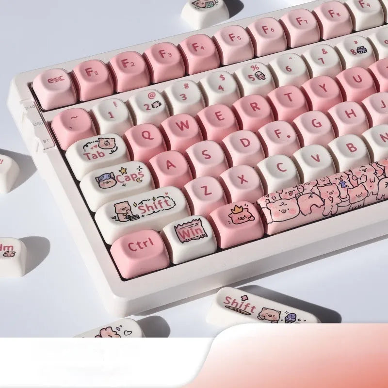 Pink Fragrant Pig themed key caps for mechanical keyboards with five-sided printing