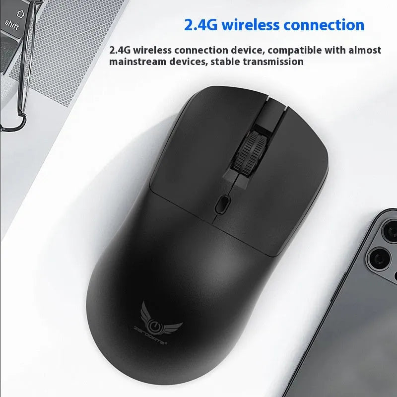 Black wireless computer mouse with DPI adjustment and audio control button for laptop use