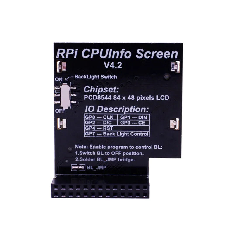 1.6 inch LCD display for Raspberry Pi showing CPU information with backlight switch