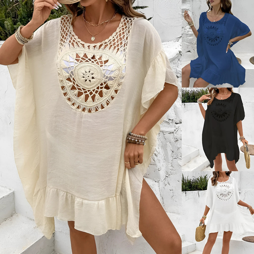 Patchwork skirt beach dress with tassel stitching in street hipster style, available in four colours