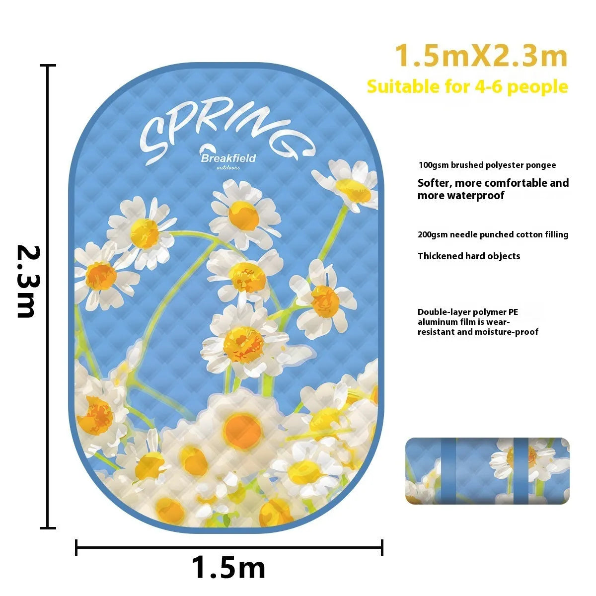 Waterproof ultrasonic thickening picnic mat in seasonal colour on grass