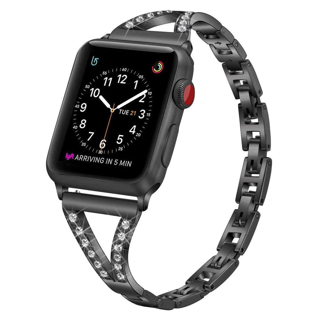 Herringbone diamond pattern Apple Watch strap with zinc alloy case in multiple colour options