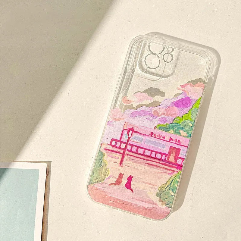 Soft silicone mobile phone case with two cat cartoon design on back for various iPhone models.