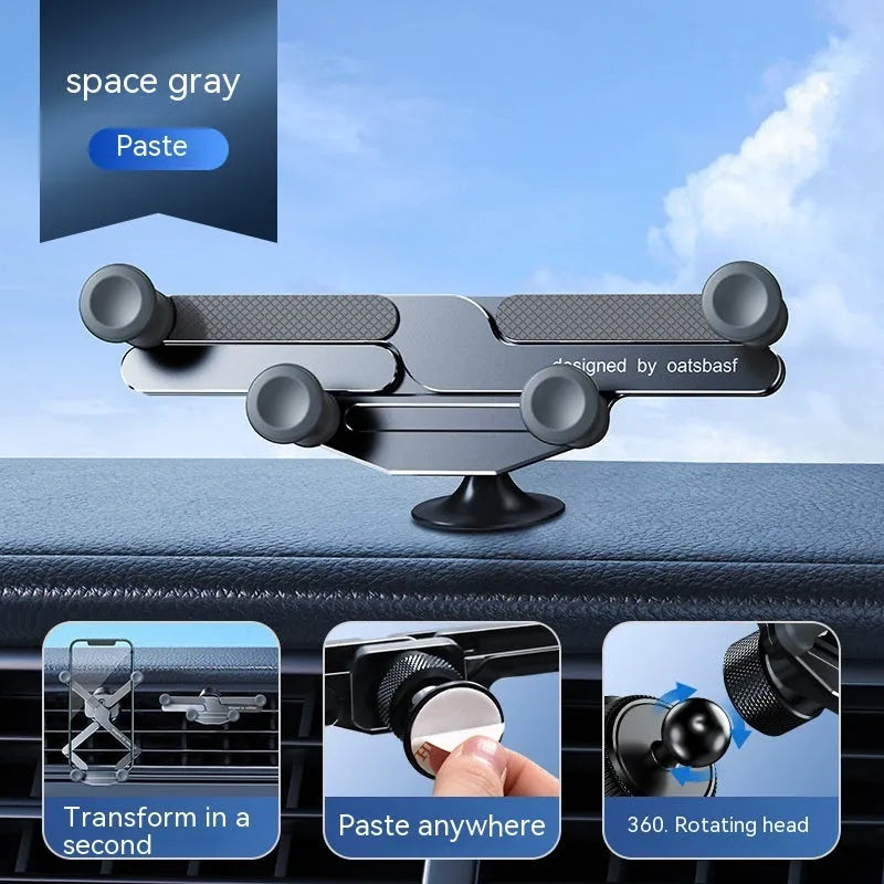 Invisible alloy car air vent mobile phone mount bracket in black colour with snap-on installation