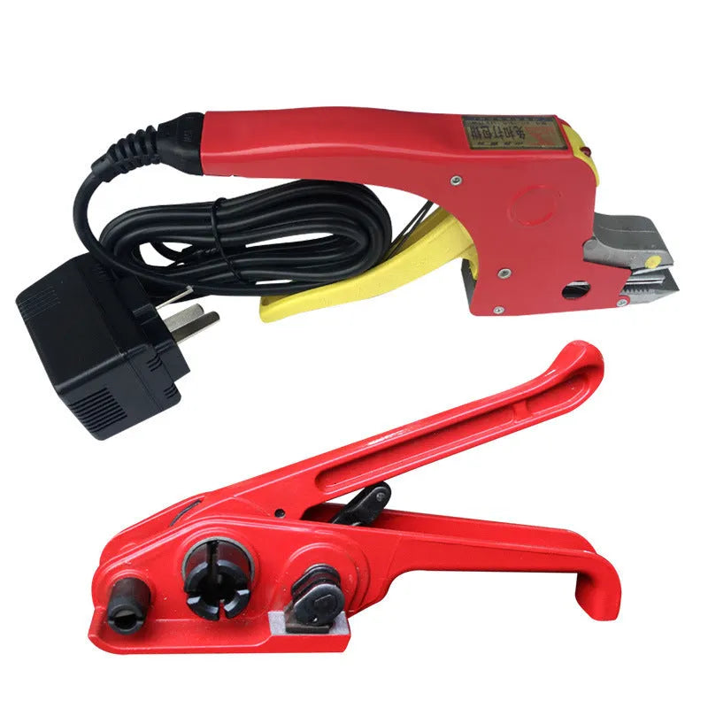Electric hot melt packing machine with plastic steel tensioner and yellow packaging tape