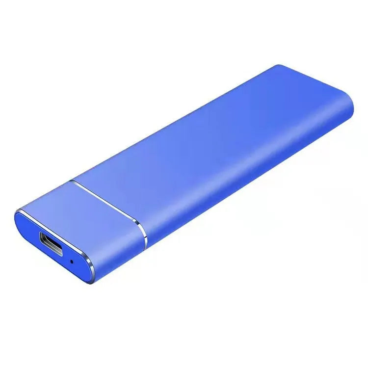 Silver ultra-thin metal SSD mobile hard disk with data cable on a desk