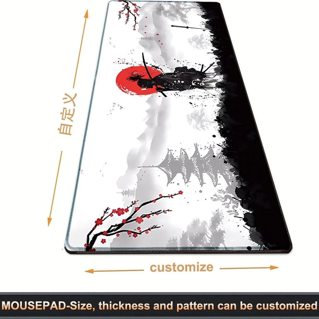 Japanese samurai design cloth mouse pad with non-slip rubber base in various sizes