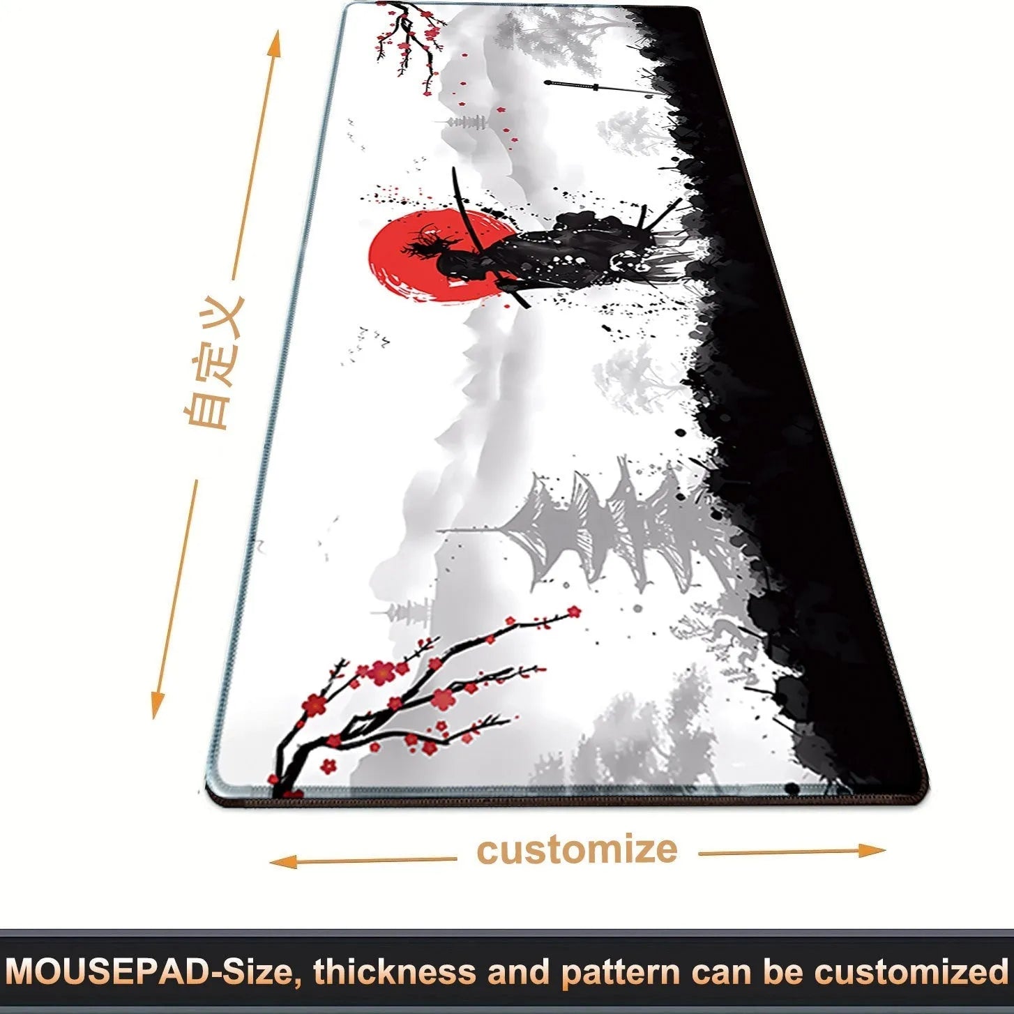 Japanese samurai design cloth mouse pad with non-slip rubber base in various sizes