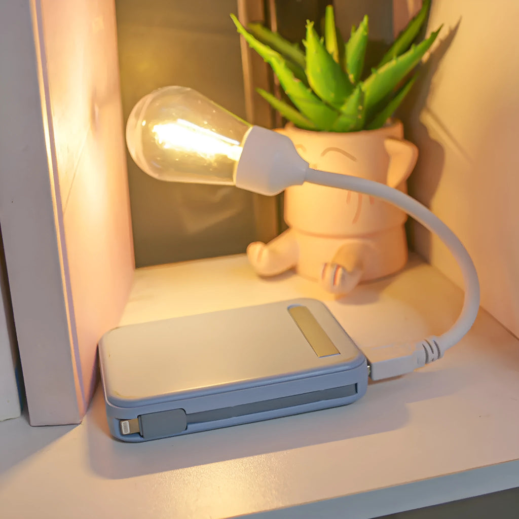 Foldable USB rechargeable night light with glowing tungsten filament S14 bulb