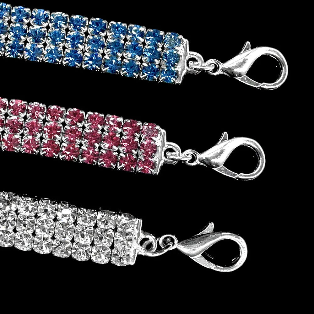 Bling rhinestone dog collar in pink with metal crystal pendant on a Chihuahua