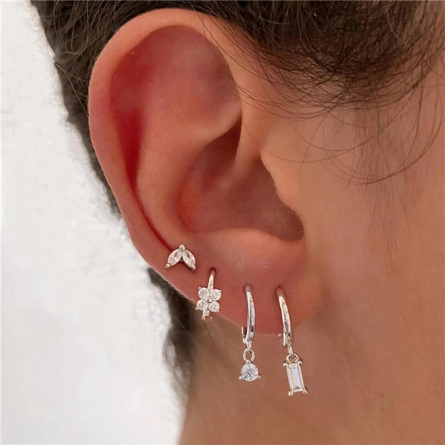Geometric square zircon earrings four-piece set with gold electroplated finish showing star and quadrilateral designs