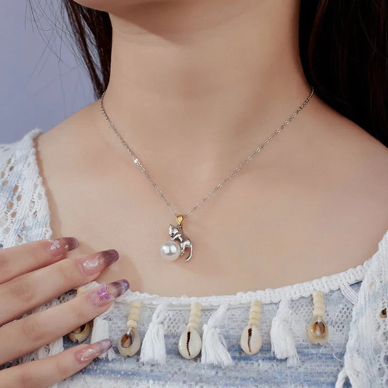 925 sterling silver clavicle necklace with cat pendant and chain options