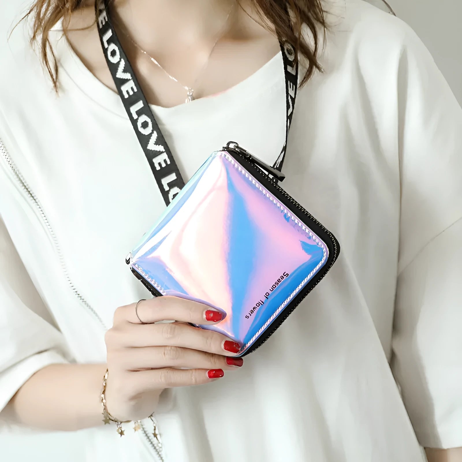 Korean-style short folding women's wallet in PU leather measuring 11cm