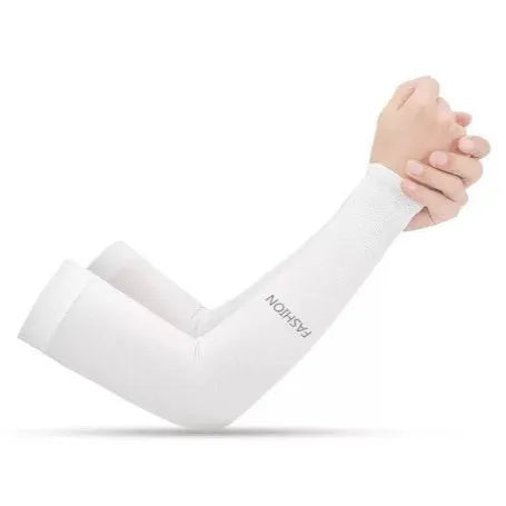 Printed ice sleeve gloves for sun protection in floral and solid colours on a model's arm