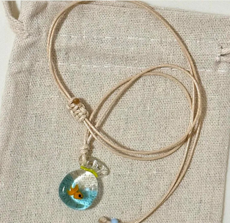 Women's pendant necklace with colourful glaze joker skirt pendant on cotton linen clavicle chain
