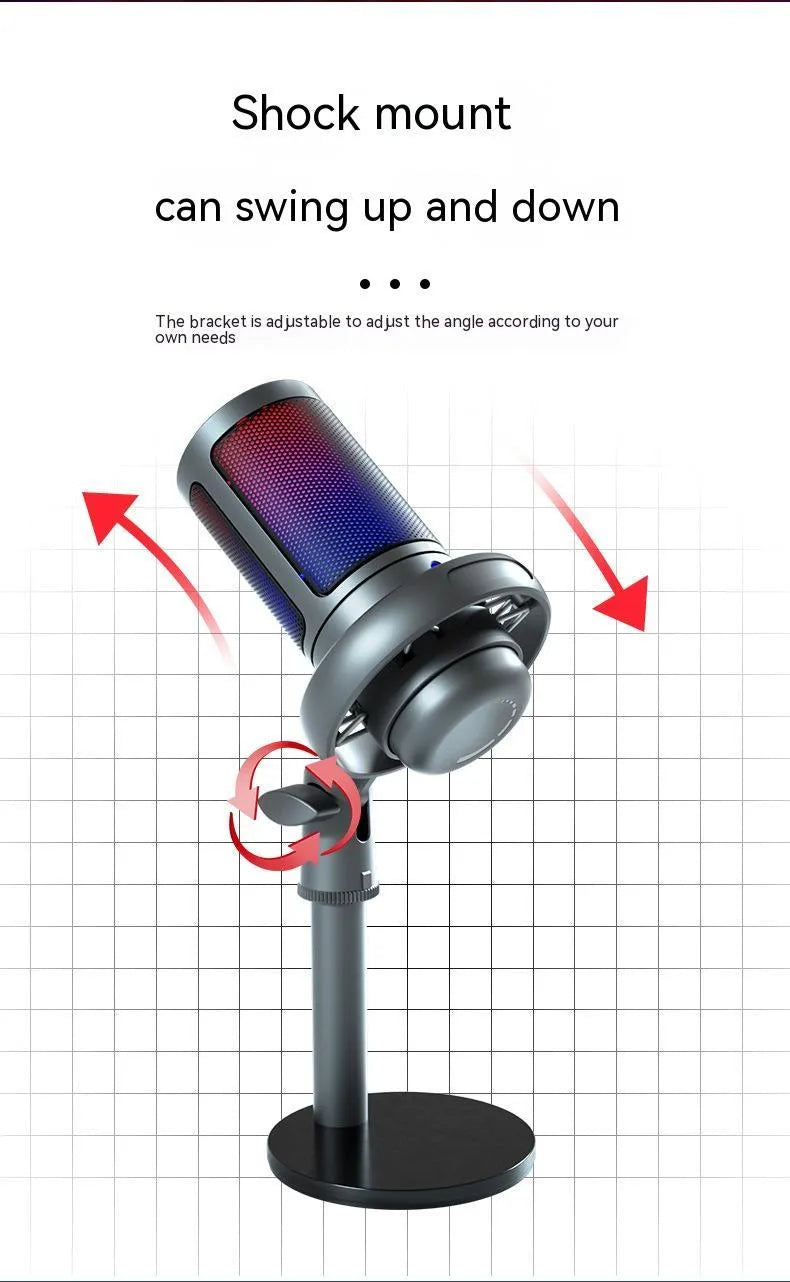 RGB condenser microphone for live streaming in black, white, or pink with 150cm cable
