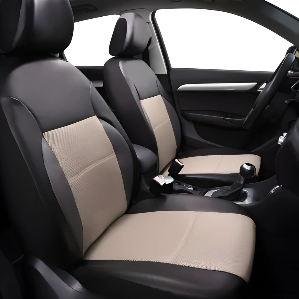 Artificial leather car seat covers in multiple colours with stitching patterns for 5-seater vehicle protection