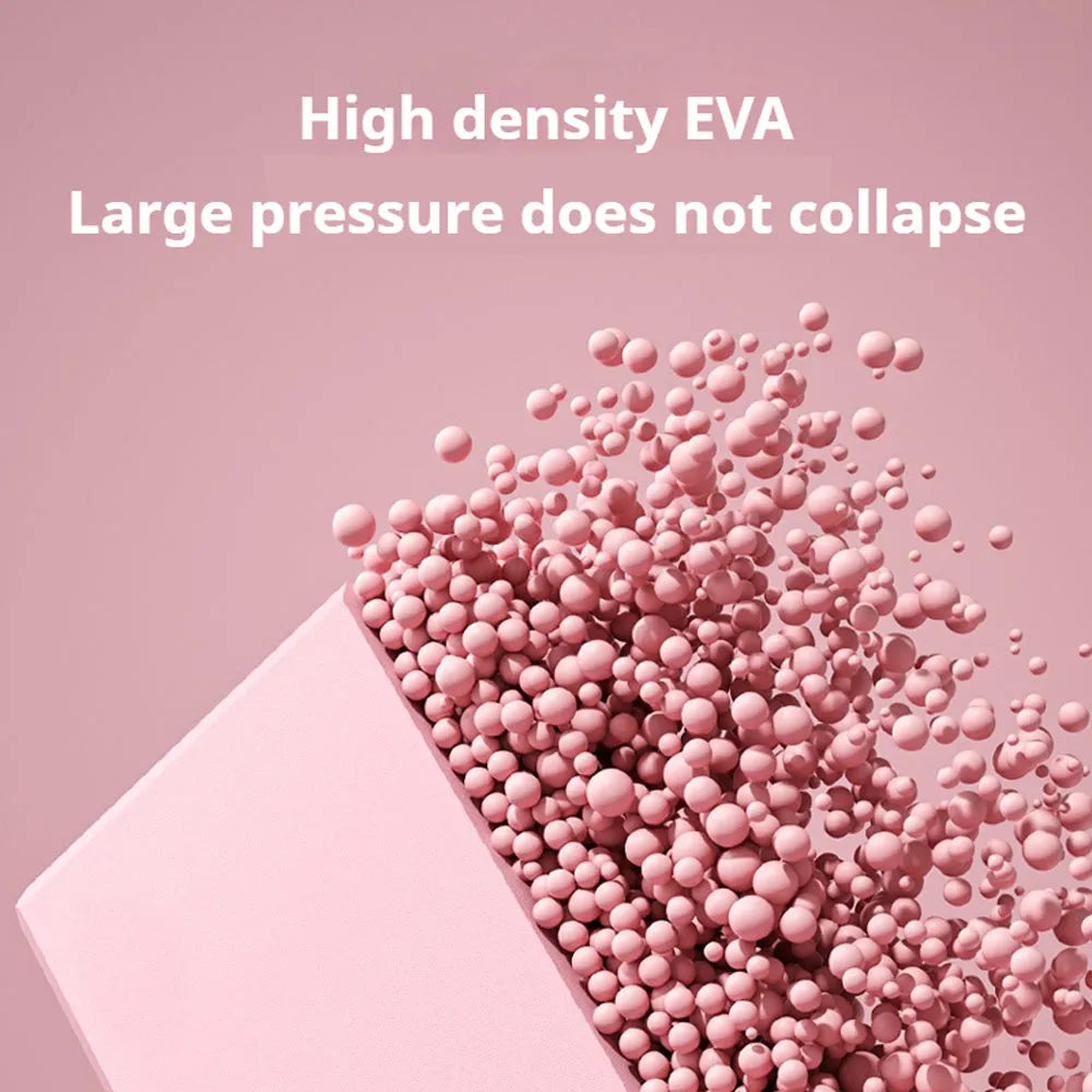 Blue high-density EVA yoga block on a gym mat