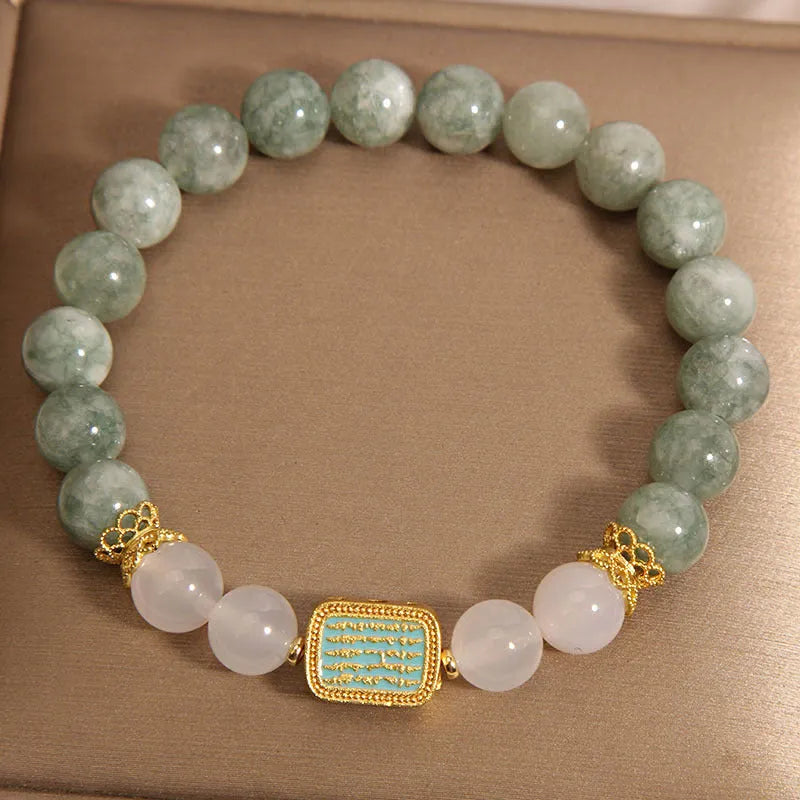 Oil green emerald crystal bracelet with five gemstones and scripture detailing for women