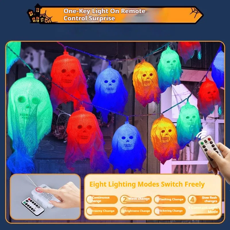 Halloween battery-operated coloured LED string lights for indoor wall decoration with length options