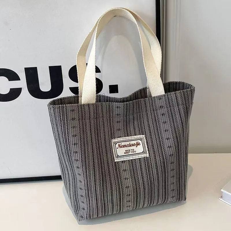 Japanese style corduroy handbag in ivory white, grey, or dark brown with large capacity design