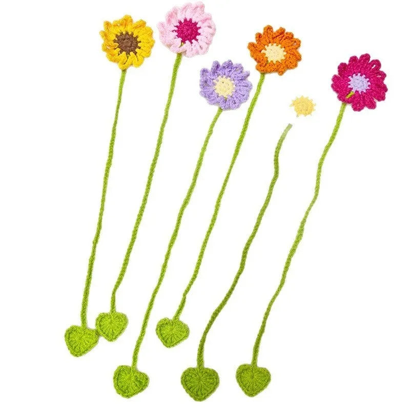 Hand-crocheted flexible wire bookmark with daisy decoration in yellow colour