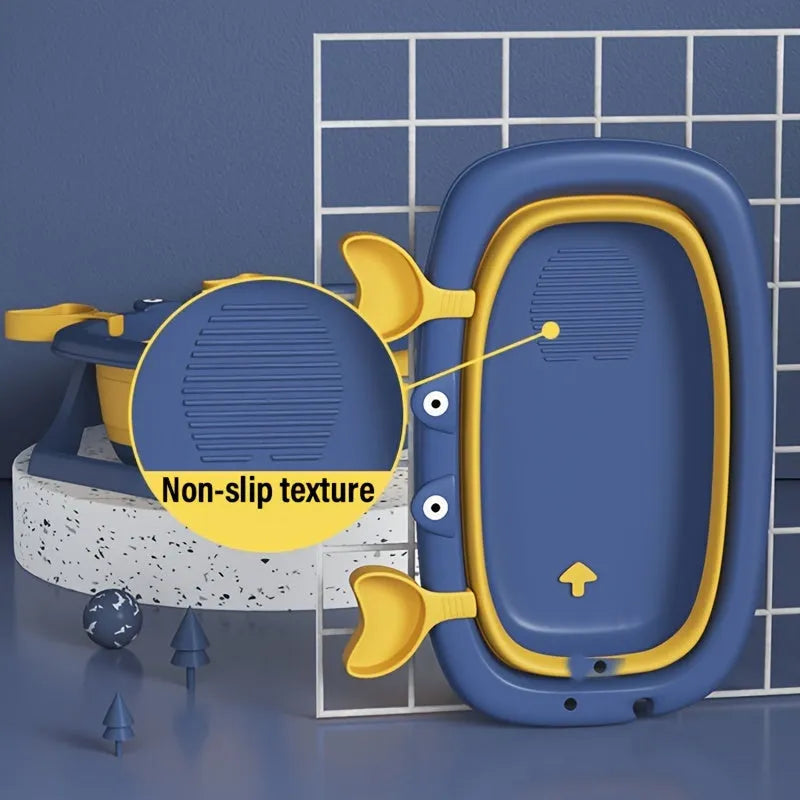 Foldable portable pet bathing tub for small dogs and cats in blue and orange colours