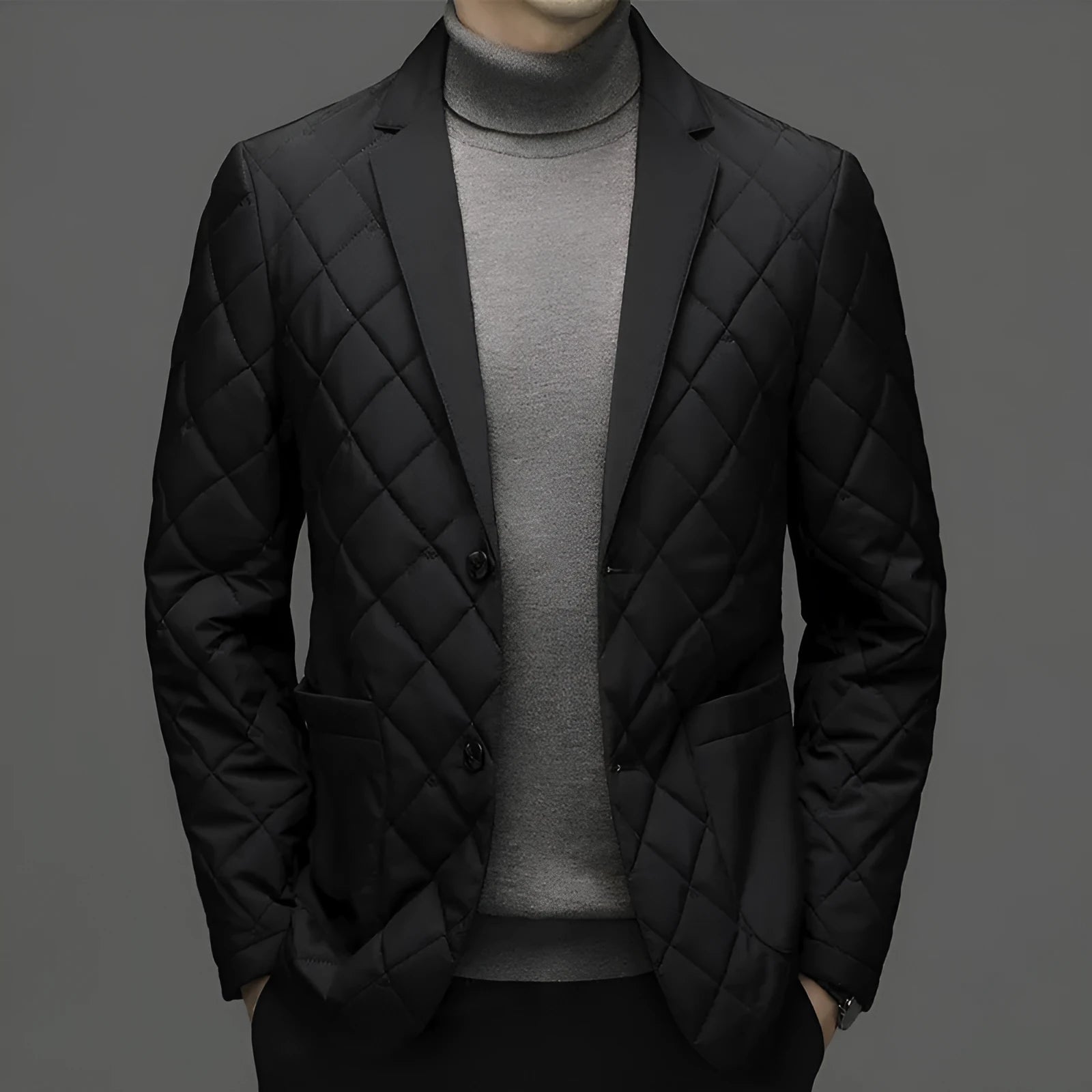 Men's solid-colour winter down jacket with lapel collar and side seam pockets