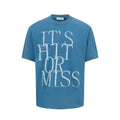 Men's blue loose fit t-shirt with American retro style letter printing on the front.