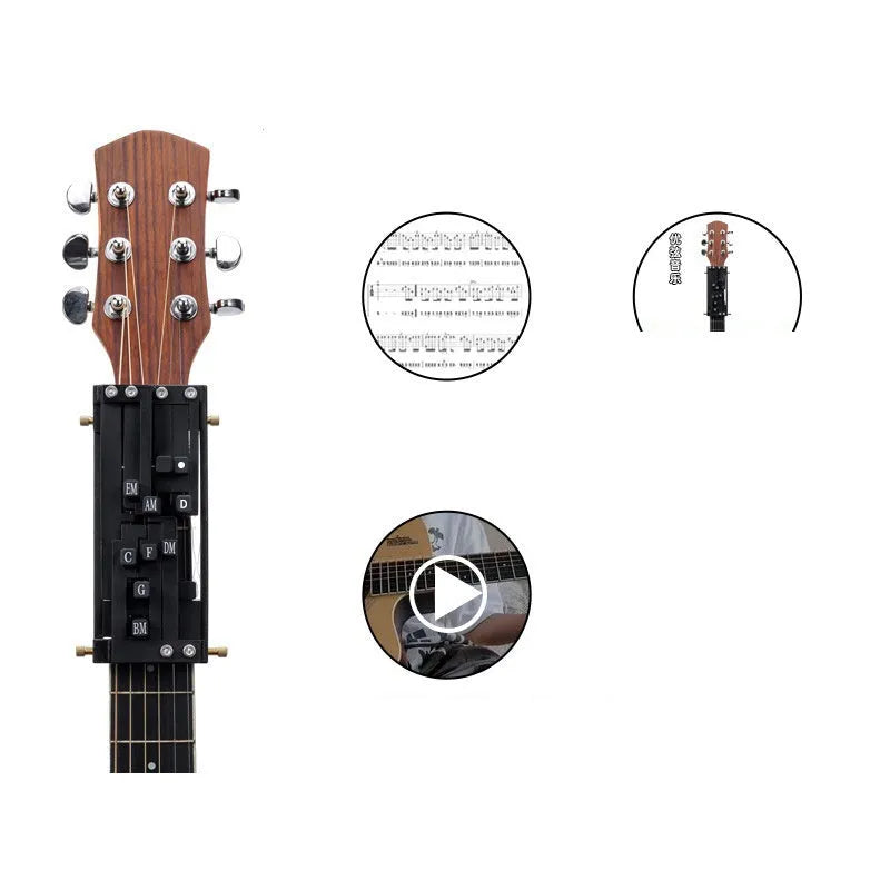 Black automatic chord device for folk guitar practice with two-chord function