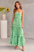 Women's striped printed summer dress with square neckline, backless design and pockets