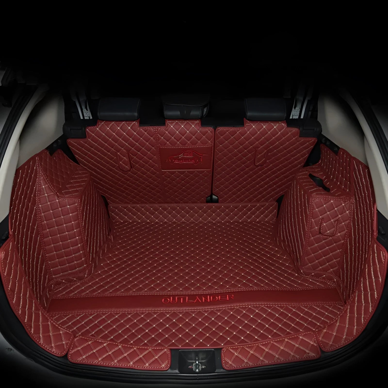 Mitsubishi Outlander boot liner mat with 3D edging in a black colour option on a car boot floor.