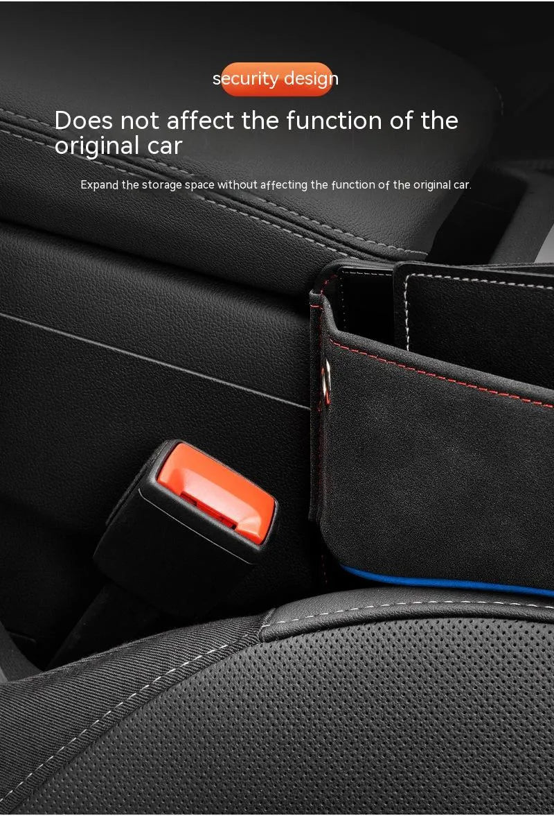 Leather car seat storage box in beige colour with waterproof and pressure resistant features.
