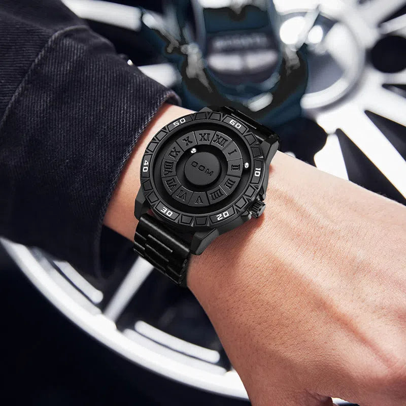 Creative magnetic suspension waterproof quartz watch black steel belt with watch box set