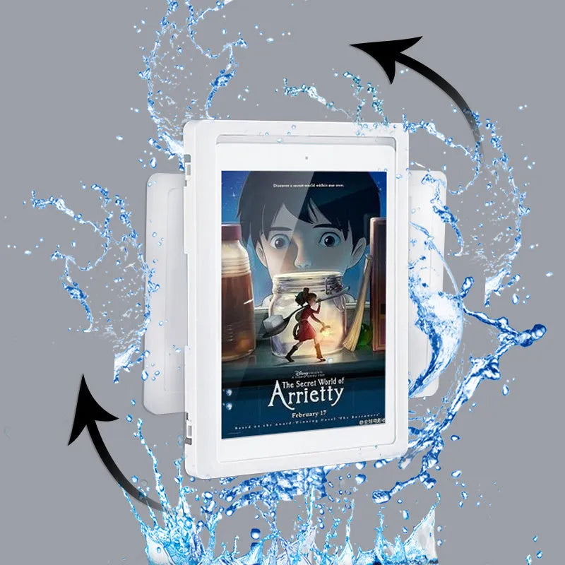 Waterproof phone holder for bathroom and kitchen with touch screen and anti-fog window