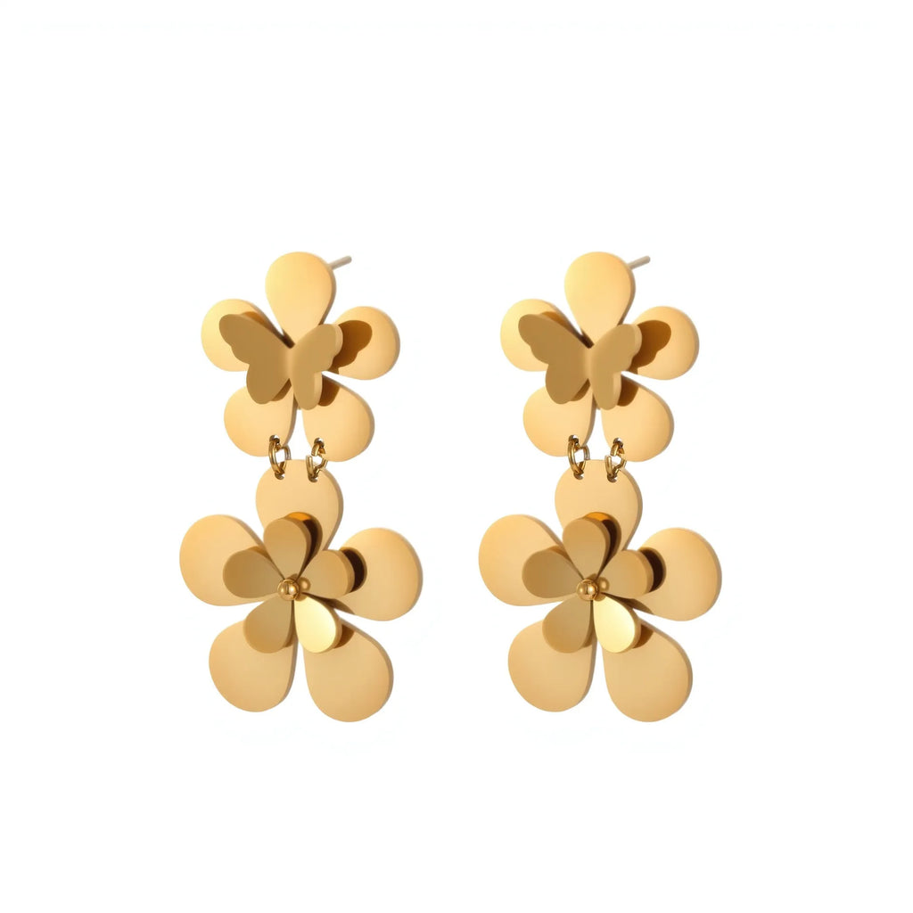 Gold flower butterfly stainless steel earrings with geometric zodiac designs for women