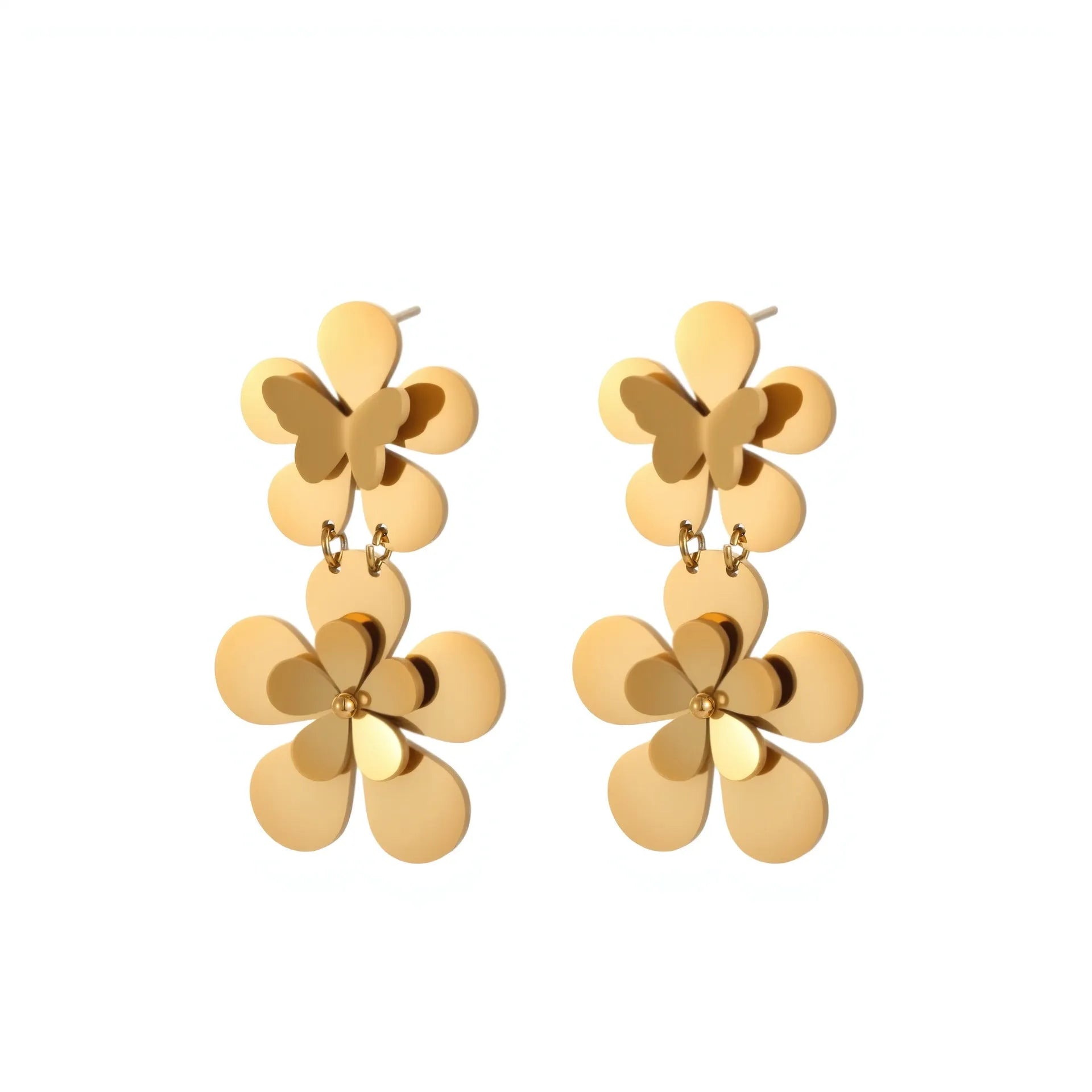 Gold flower butterfly stainless steel earrings with geometric zodiac designs for women