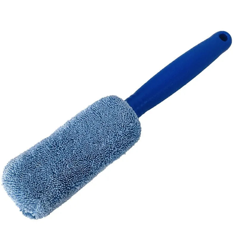 29cm long handle microfiber car tire brush in blue colour for wheel cleaning