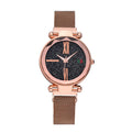 Ladies decorative quartz watch with stainless steel magnet clasp in six colour options showing 32mm round dial