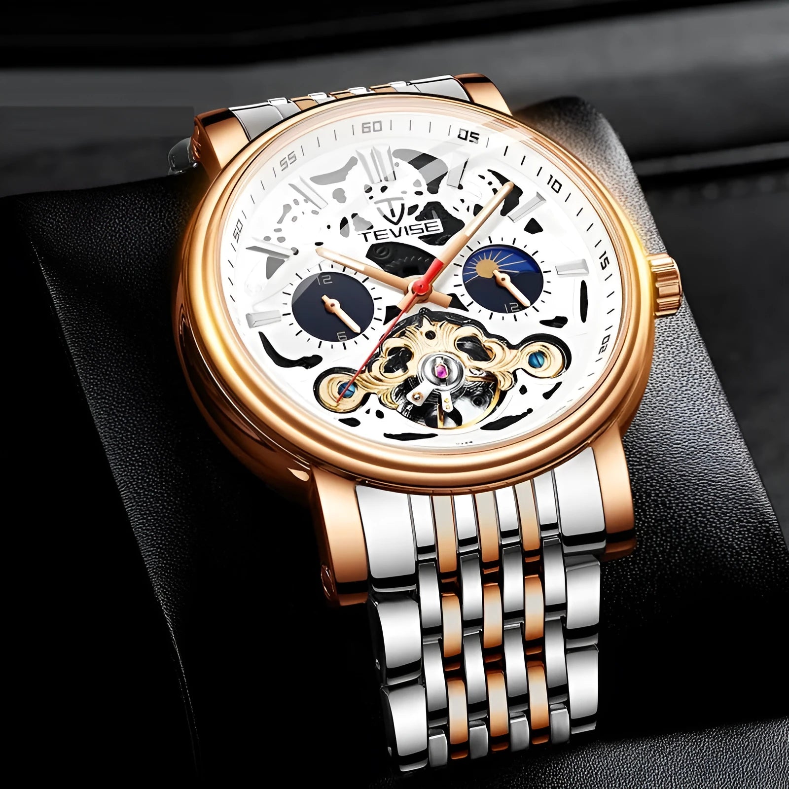 Men's mechanical tourbillon watch with luminous dial and waterproof case in T867 Black colour.